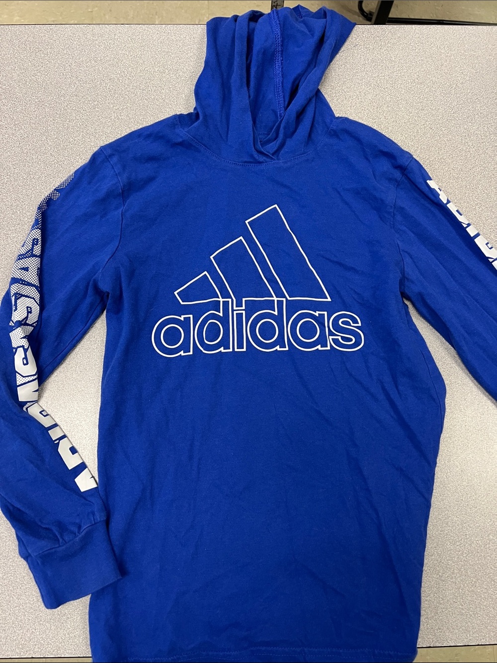 adidas Royal Blue Hooded Long Sleeve Shirt with White Logo